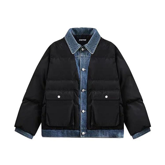 ALKE designer denim patchwork fake two-piece cotton jacket