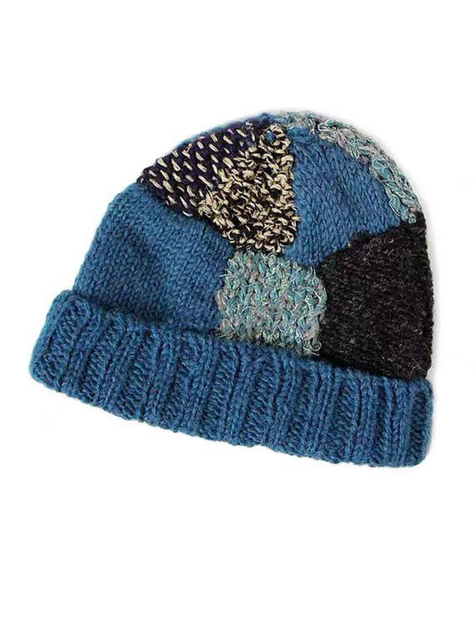 ALKE Casual Hand-knitted Wool Blend Vintage Patchwork Warm Wool Hat